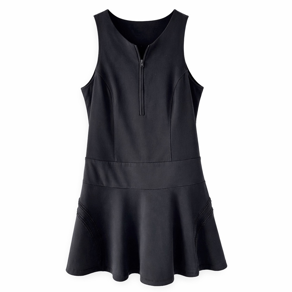 Sundays Zip Front Athletic Mini Dress Black Drop Waist Sporty Size Small - Picture 3 of 10